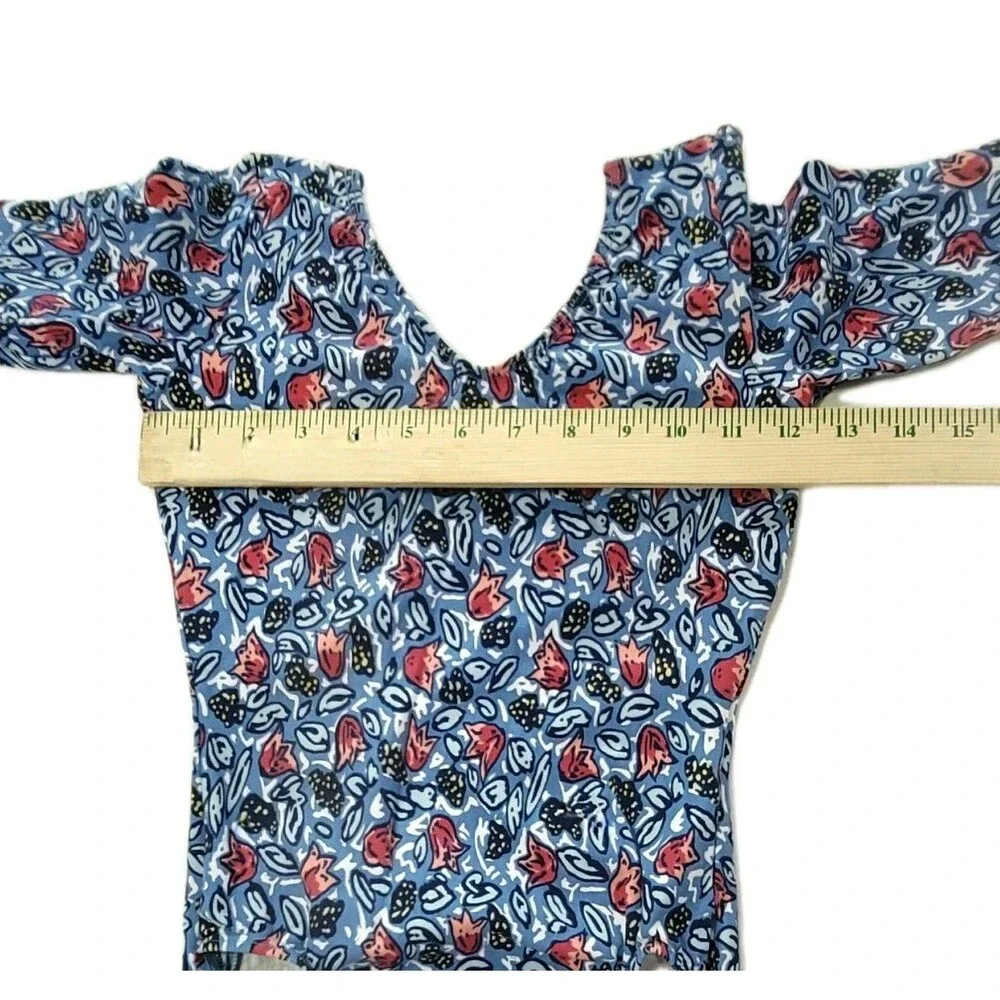 GK Elite VTG Tulip Garden LS Cotton Leotard Bodysuit 3/4 Sleeve Blue AM Adult M - Picture 9 of 13